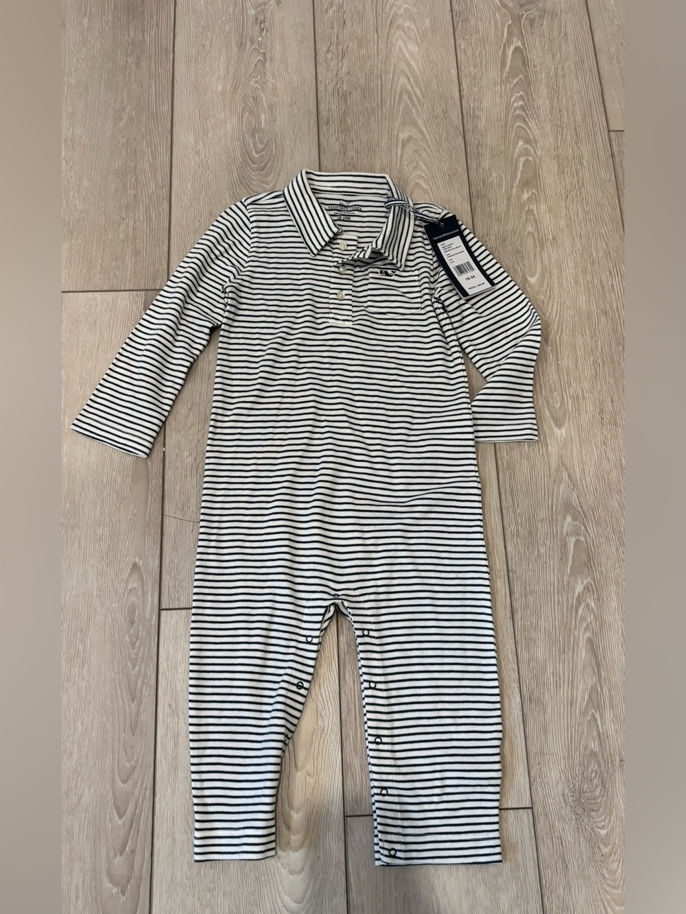 Vineyard Vines Green and White Striped Long-Sleeve One-Piece